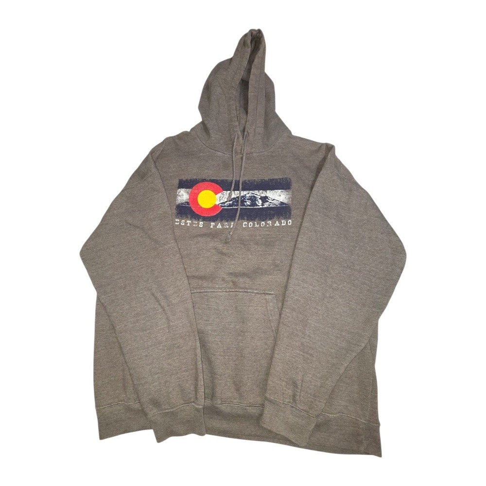 Salt Creek Hoodie Men 2XL Gray Estes Park Colorado Flag Mountain Pullover